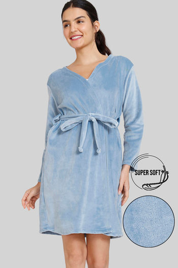 Buy Zivame Plush Velour Knit Poly Robe - Blue Shadow